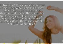 The Journey of Self-Discovery: The Key to True, Authentic Happiness "Image featuring an inspirational quote advocating for self-discovery and personal growth. The quote reads: 'Embark On The Journey Of Self-Discovery With Us For It Is The Path That Leads To The Treasure Of True, Authentic Happiness. It's Not About Finding Who You Are, But About Embracing And Becoming Who You've Meant To Be', aimed at promoting personal development and well-being."